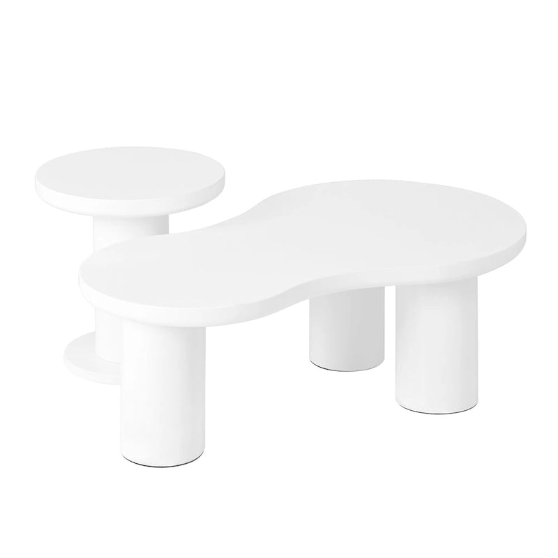 Set of 2 Nesting Cloud Coffee Table with Round Small Side Table