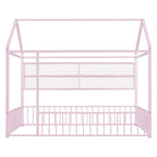 Metal House Bed Full Size Montessori Floor Bed with Fence