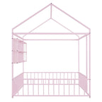 Metal House Bed Full Size Montessori Floor Bed with Fence