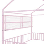 Metal House Bed Full Size Montessori Floor Bed with Fence