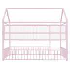 Metal House Bed Full Size Montessori Floor Bed with Fence