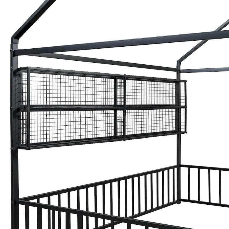 Metal House Bed Full Size Montessori Floor Bed with Fence