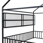 Metal House Bed Full Size Montessori Floor Bed with Fence