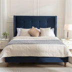 Upholstered King Bed Features a 54  High Headboard w/Buttoned Tuft