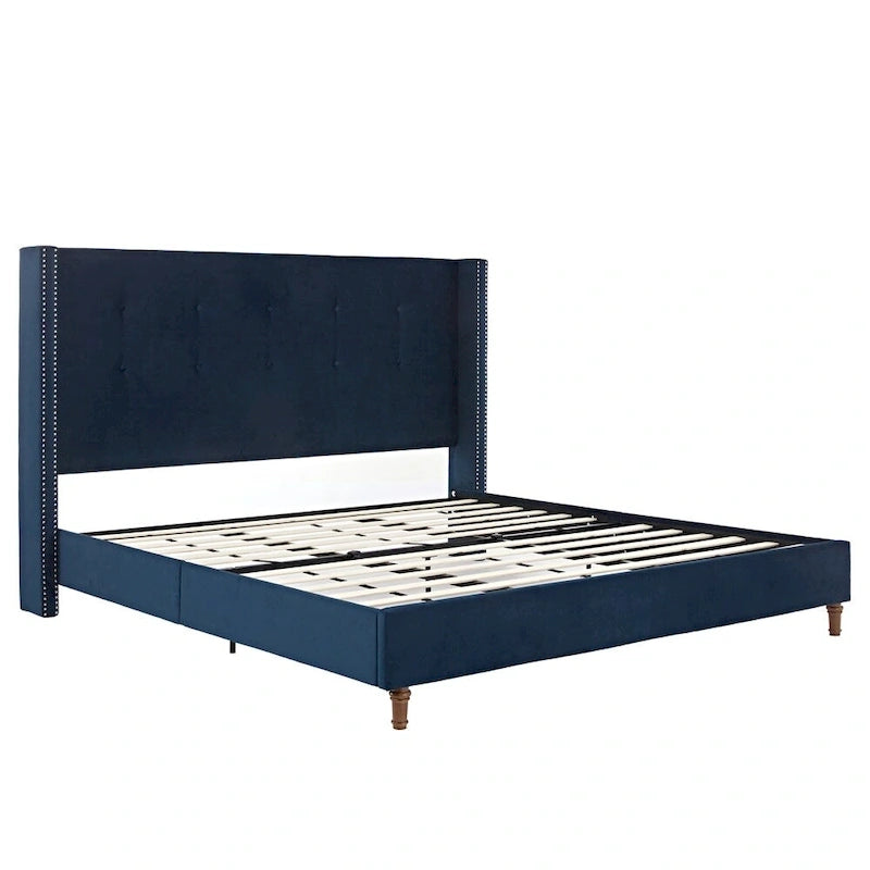 Upholstered King Bed Features a 54  High Headboard w/Buttoned Tuft
