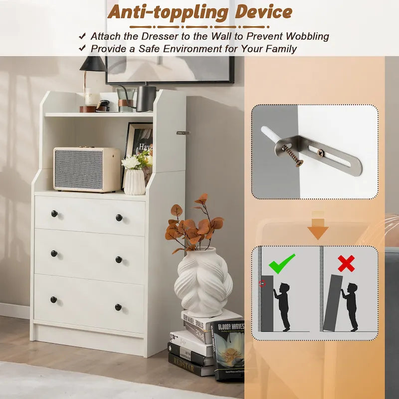 Gymax 3-Drawer Dresser 44  Tall Wood Storage Organizer Chest w/ 2