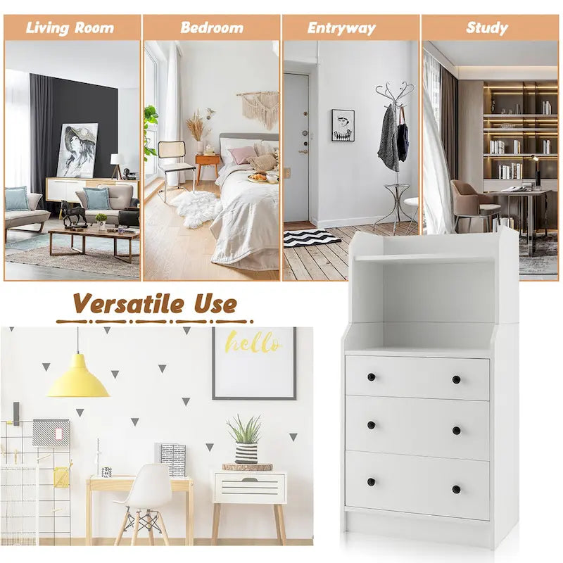 Gymax 3-Drawer Dresser 44  Tall Wood Storage Organizer Chest w/ 2