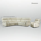 105  W Genuine Leather Power Reclining Sectional and Recliner Sofa Set with USB&USB-C Port, 2 Stationary Armlesschairs