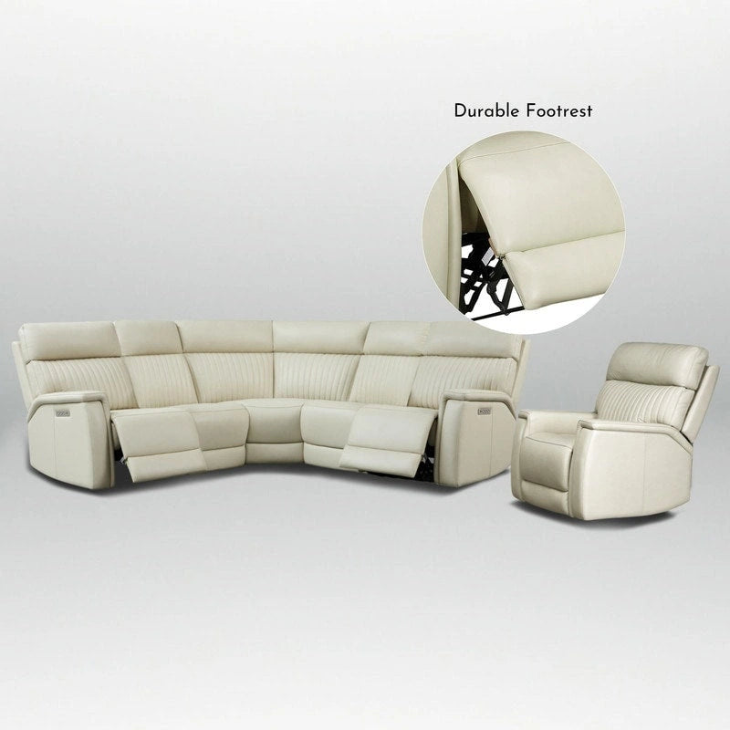 105  W Genuine Leather Power Reclining Sectional and Recliner Sofa Set with USB&USB-C Port, 2 Stationary Armlesschairs