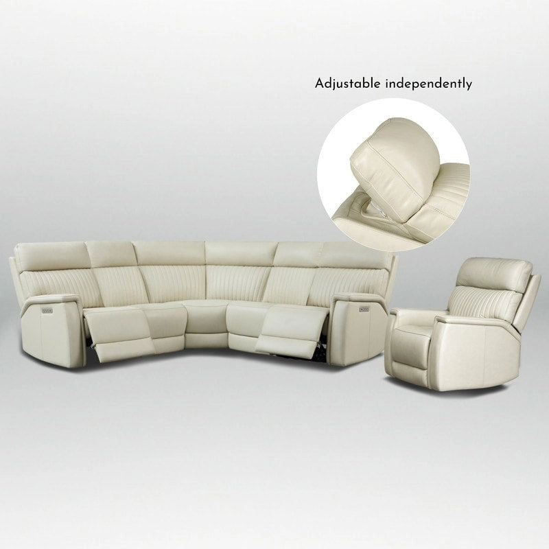 105  W Genuine Leather Power Reclining Sectional and Recliner Sofa Set with USB&USB-C Port, 2 Stationary Armlesschairs