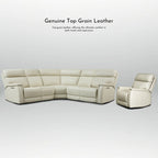 105  W Genuine Leather Power Reclining Sectional and Recliner Sofa Set with USB&USB-C Port, 2 Stationary Armlesschairs