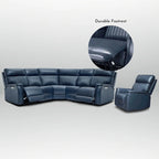 105  W Genuine Leather Power Reclining Sectional and Recliner Sofa Set with USB&USB-C Port, 2 Stationary Armlesschairs