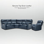 105  W Genuine Leather Power Reclining Sectional and Recliner Sofa Set with USB&USB-C Port, 2 Stationary Armlesschairs