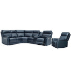 105  W Genuine Leather Power Reclining Sectional and Recliner Sofa Set with USB&USB-C Port, 2 Stationary Armlesschairs