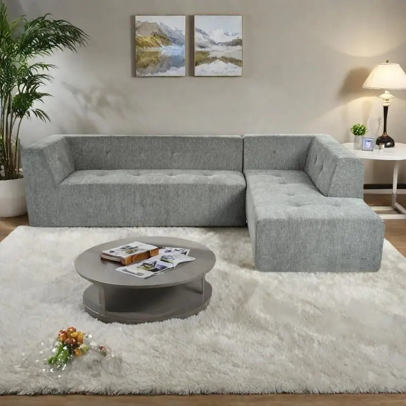 112.2  Chenille Modular L-Shaped Sofa Bed with Free Combination Design and No-Assembly Required