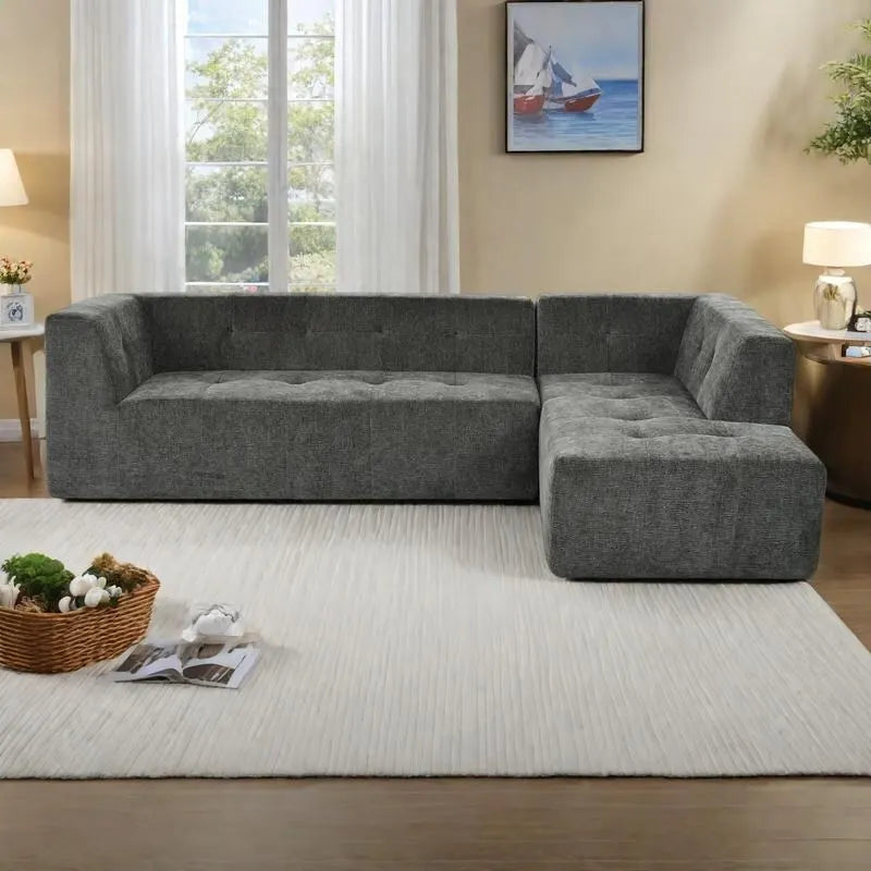 112.2  Chenille Modular L-Shaped Sofa Bed with Free Combination Design and No-Assembly Required