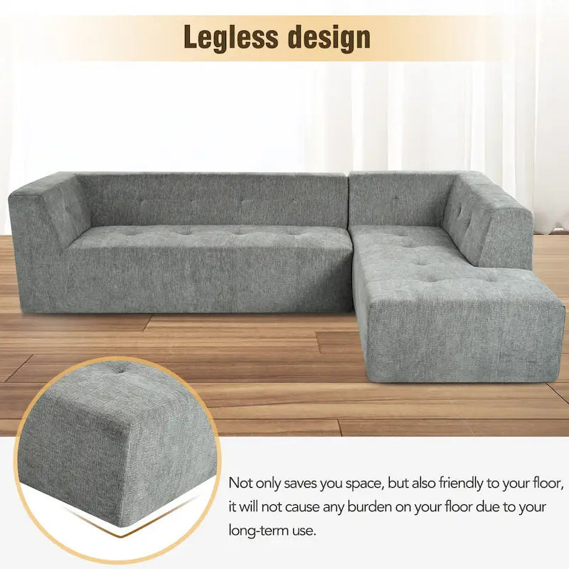 112.2  Chenille Modular L-Shaped Sofa Bed with Free Combination Design and No-Assembly Required