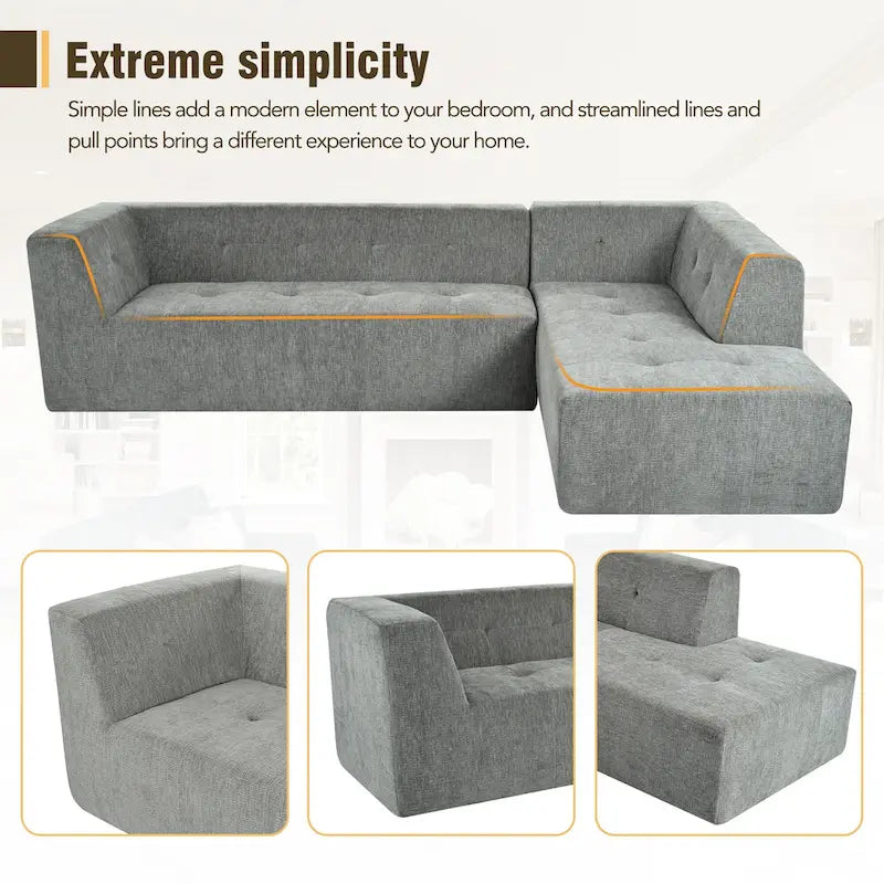 112.2  Chenille Modular L-Shaped Sofa Bed with Free Combination Design and No-Assembly Required