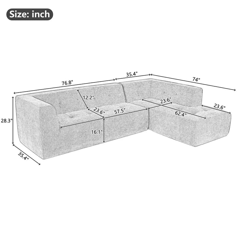 112.2  Chenille Modular L-Shaped Sofa Bed with Free Combination Design and No-Assembly Required