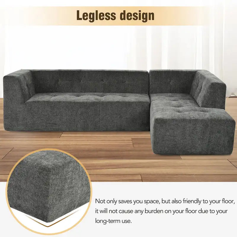 112.2  Chenille Modular L-Shaped Sofa Bed with Free Combination Design and No-Assembly Required