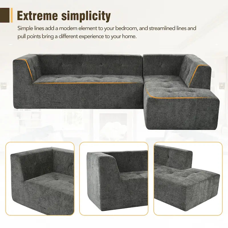 112.2  Chenille Modular L-Shaped Sofa Bed with Free Combination Design and No-Assembly Required