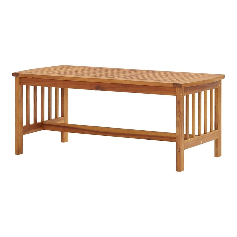 Mia Coffee Table, Brown Acacia Wood, Slatted Rectangular 40 Inch