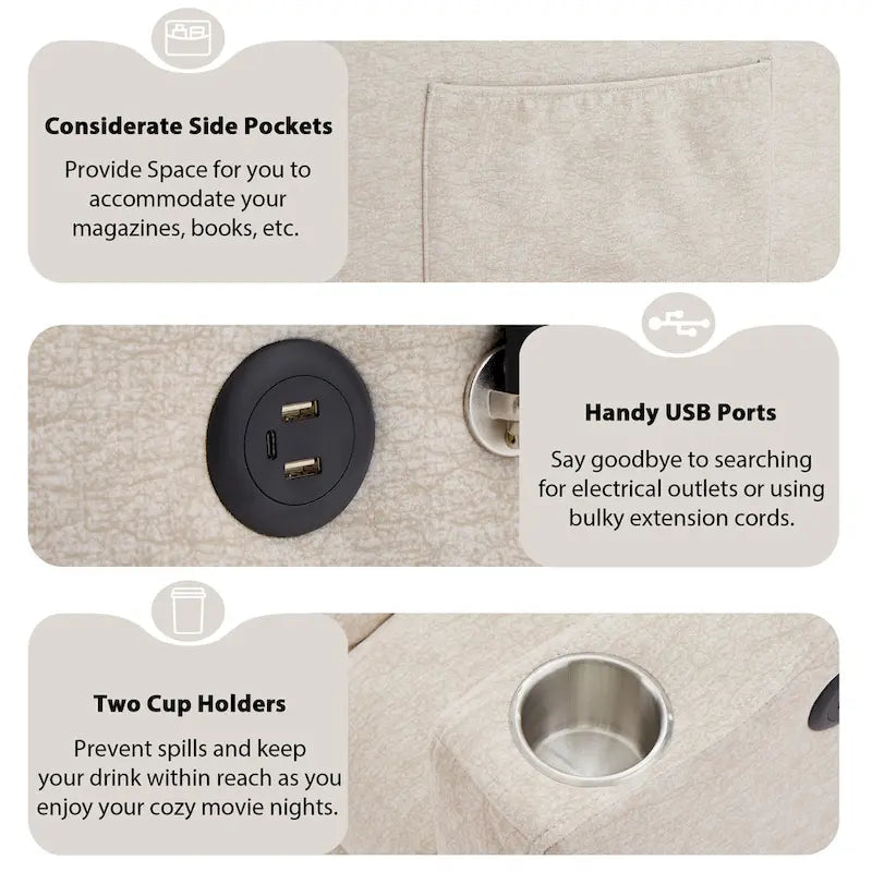 Roomfitters Convertible Loveseat Sofa Bed with USB Ports, Side Pockets, Cup Holders, and Swivel Phone Holder for Living Room