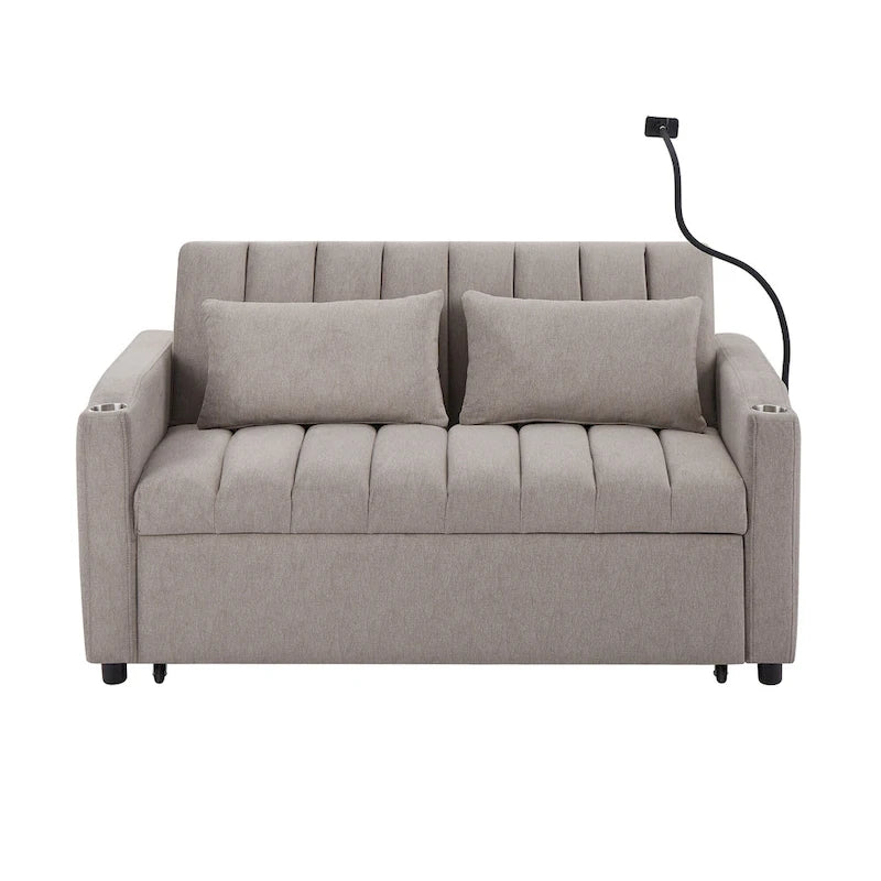 Roomfitters Convertible Loveseat Sofa Bed with USB Ports, Side Pockets, Cup Holders, and Swivel Phone Holder for Living Room