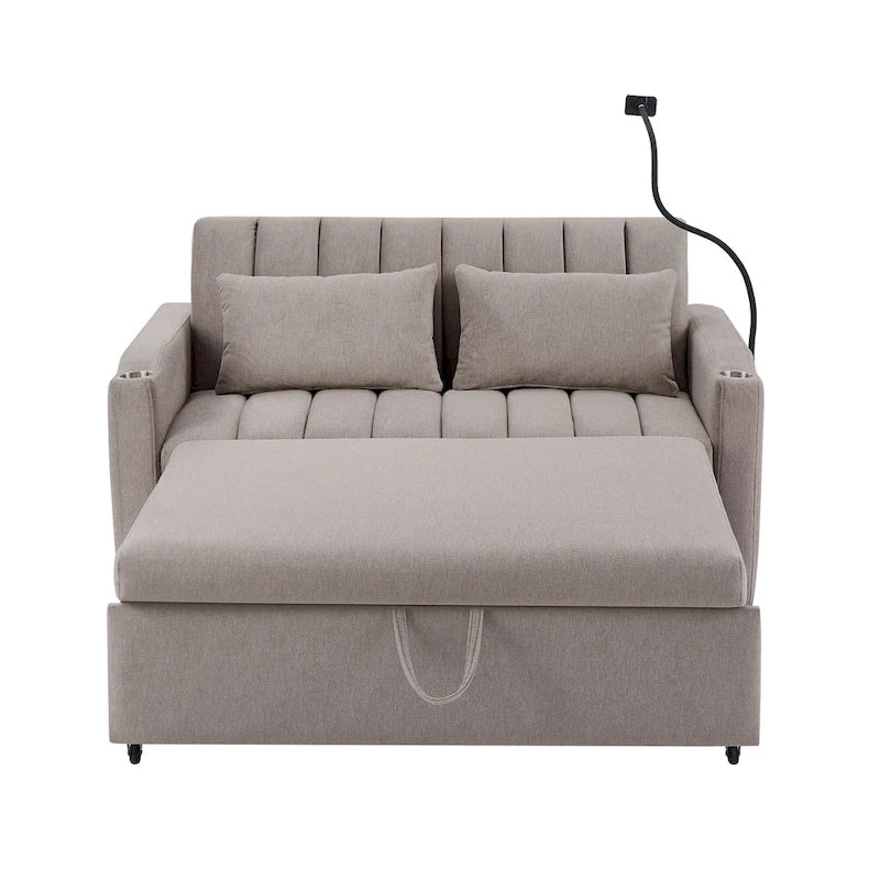 Roomfitters Convertible Loveseat Sofa Bed with USB Ports, Side Pockets, Cup Holders, and Swivel Phone Holder for Living Room