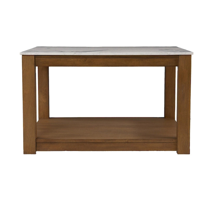 30  Contemporary Wooden Coffee Table with Faux Marble Top and Storage Shelves for Living Room - 18.25  H x 30  W x 30  D