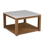 30  Contemporary Wooden Coffee Table with Faux Marble Top and Storage Shelves for Living Room - 18.25  H x 30  W x 30  D
