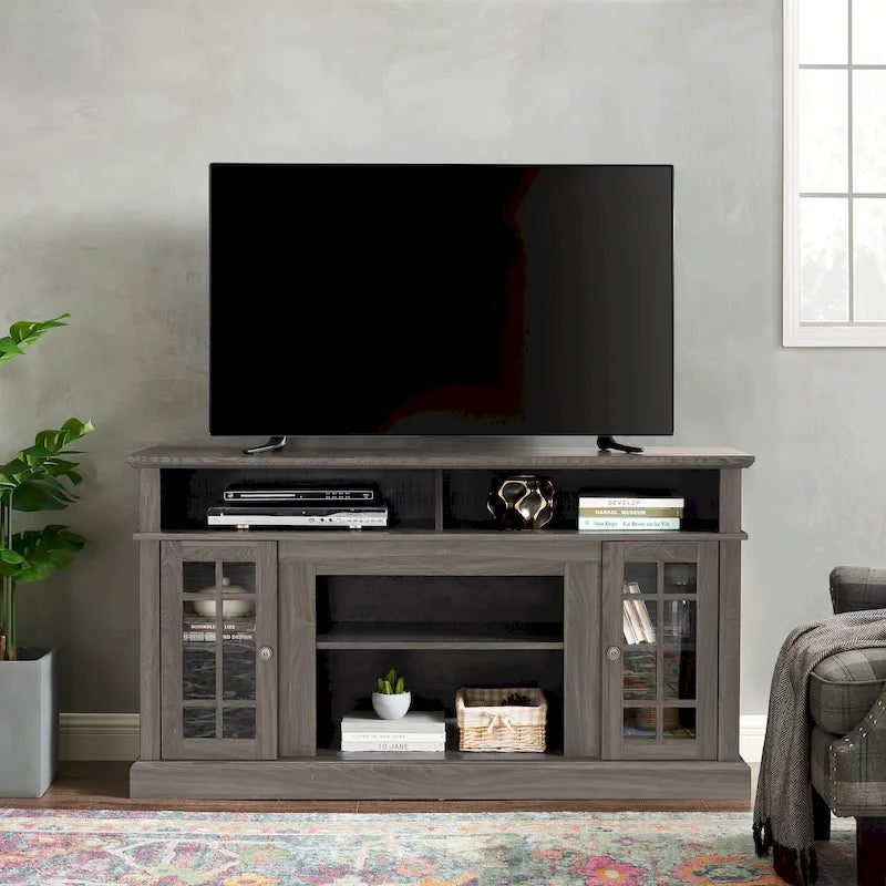 Classic American TV Stand with 4 Storage Shelf and 2 Storage Cabinet for Family Living Room or Office