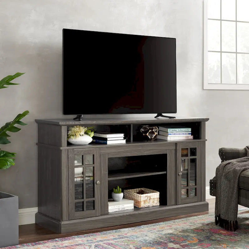 Classic American TV Stand with 4 Storage Shelf and 2 Storage Cabinet for Family Living Room or Office