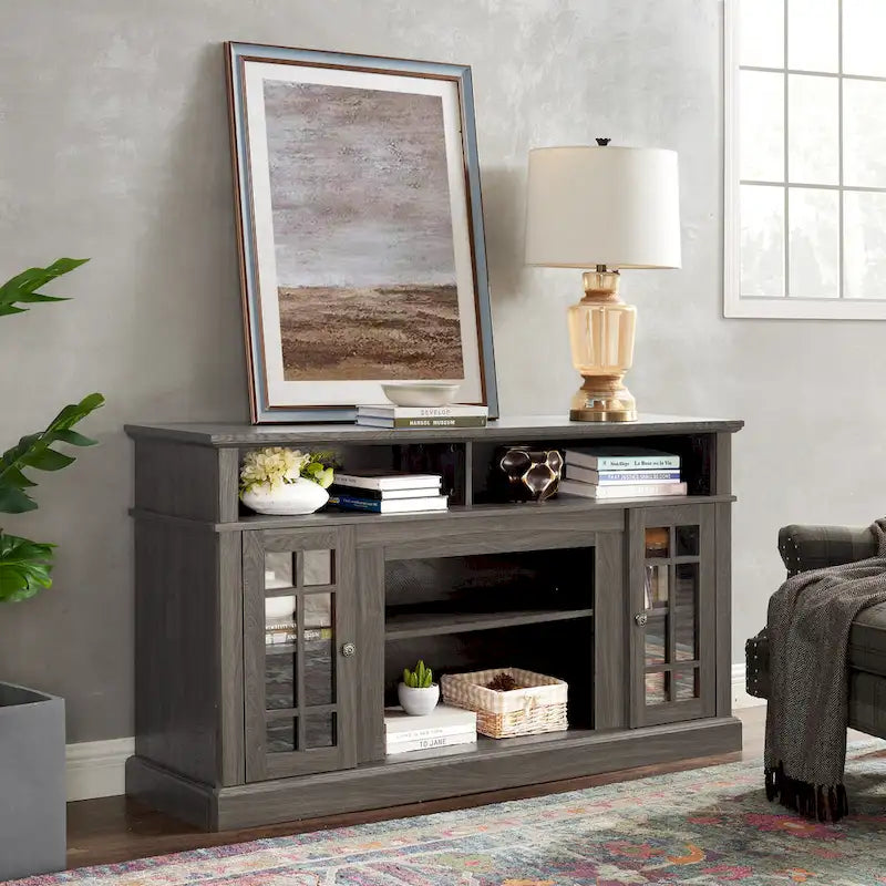 Classic American TV Stand with 4 Storage Shelf and 2 Storage Cabinet for Family Living Room or Office