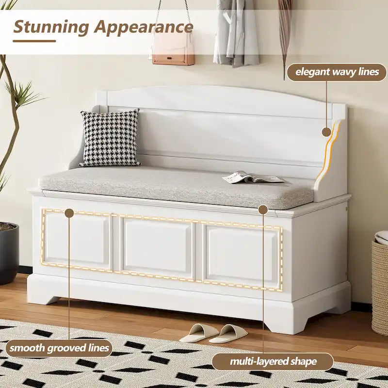 Retro Shoe Storage Bench with Safe Soft-Close Devices & Cushion