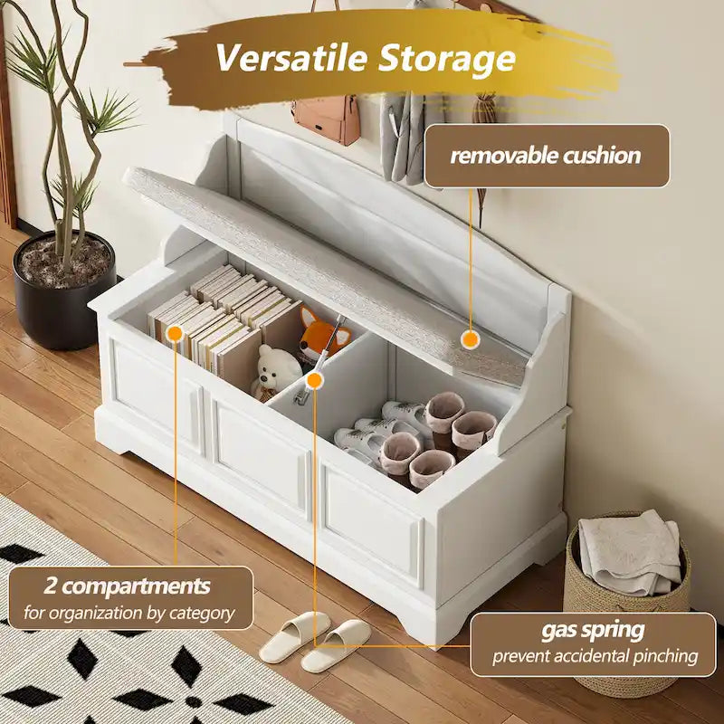 Retro Shoe Storage Bench with Safe Soft-Close Devices & Cushion