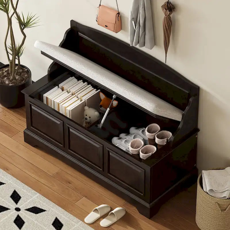 Retro Shoe Storage Bench with Safe Soft-Close Devices & Cushion