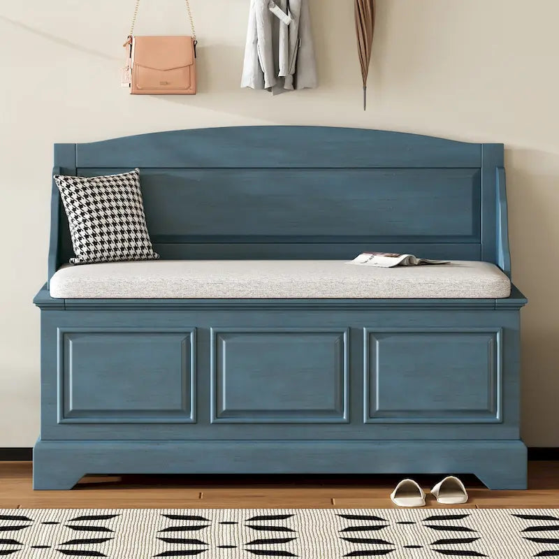 Retro Shoe Storage Bench with Safe Soft-Close Devices & Cushion