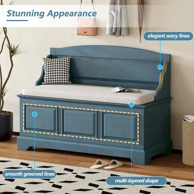 Retro Shoe Storage Bench with Safe Soft-Close Devices & Cushion