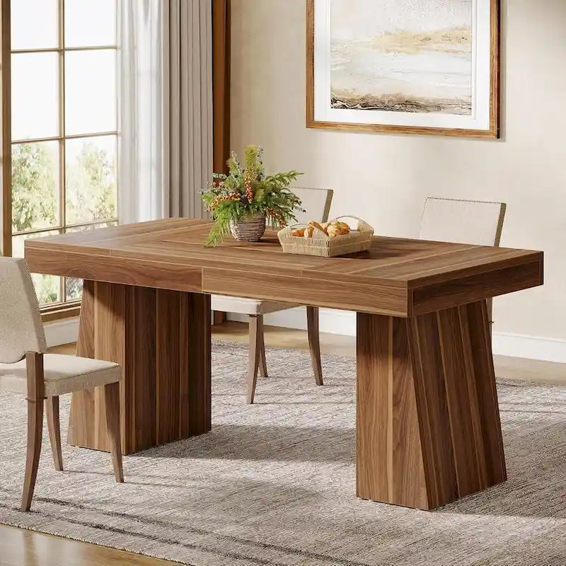 55-Inch Dining Table for 4-6, Rectangular Dining Room Table with Sturdy Legs
