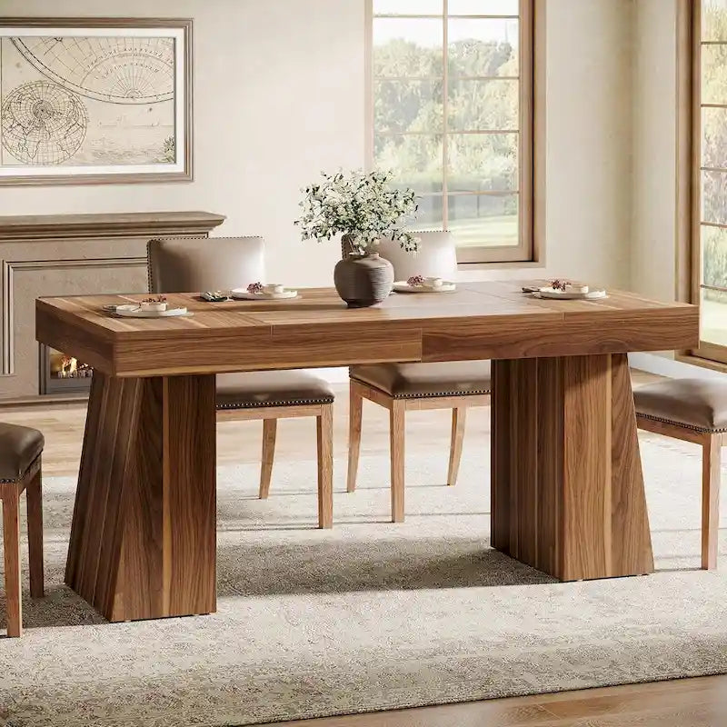 55-Inch Dining Table for 4-6, Rectangular Dining Room Table with Sturdy Legs