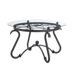 2-Piece Tempered Glass Coffee Table, Rustic Round Decor Table with Side Table for Living Room, Black