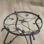 2-Piece Tempered Glass Coffee Table, Rustic Round Decor Table with Side Table for Living Room, Black