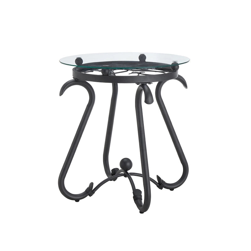 2-Piece Tempered Glass Coffee Table, Rustic Round Decor Table with Side Table for Living Room, Black