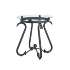 2-Piece Tempered Glass Coffee Table, Rustic Round Decor Table with Side Table for Living Room, Black