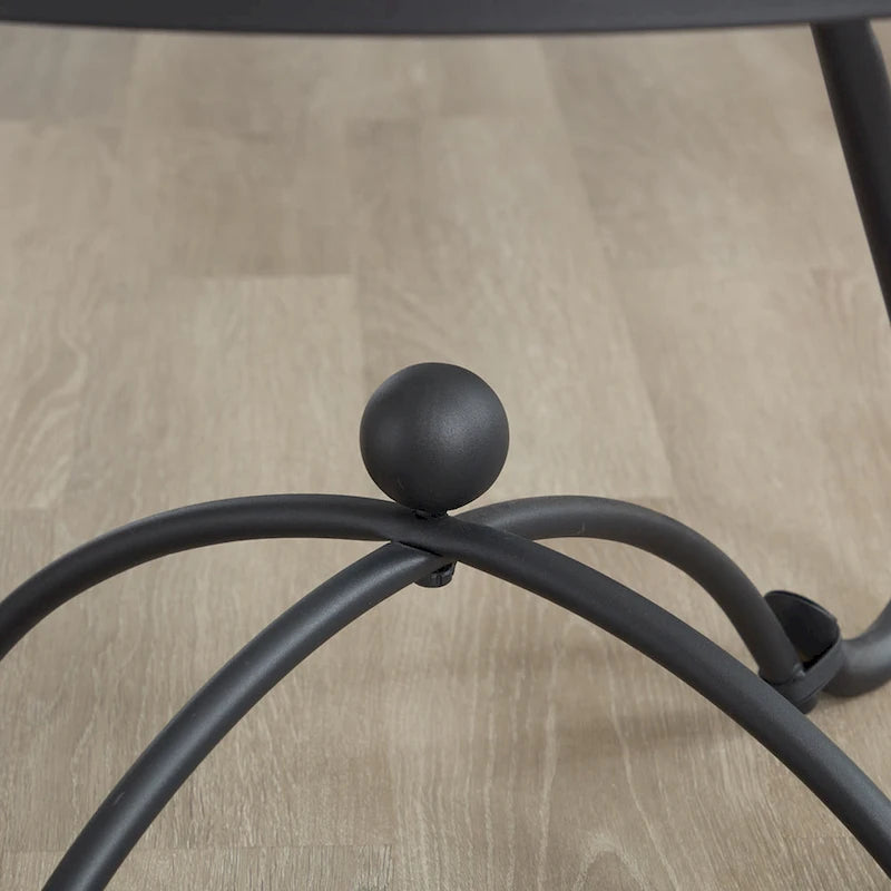 2-Piece Tempered Glass Coffee Table, Rustic Round Decor Table with Side Table for Living Room, Black