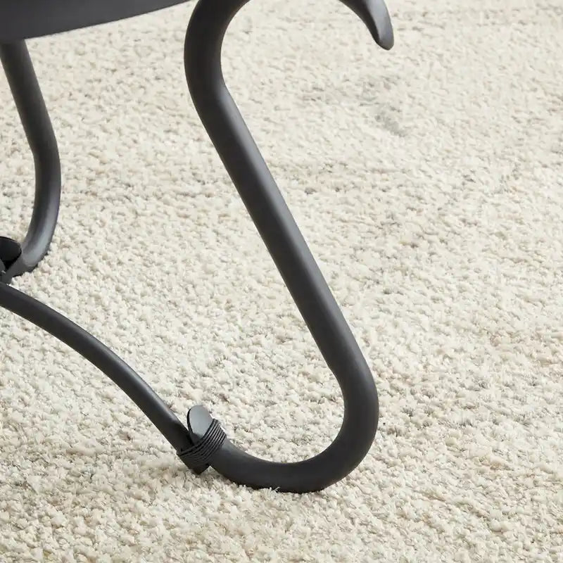 2-Piece Tempered Glass Coffee Table, Rustic Round Decor Table with Side Table for Living Room, Black