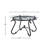 2-Piece Tempered Glass Coffee Table, Rustic Round Decor Table with Side Table for Living Room, Black