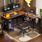 Computer Desk L-shaped Desk with Power Outlets and RGB LED and Monitor Stand