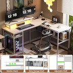 Computer Desk L-shaped Desk with Power Outlets and RGB LED and Monitor Stand